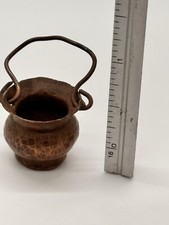 Vintage Miniature Doll House Hammered Copper Pot With Handle Scale 1:12