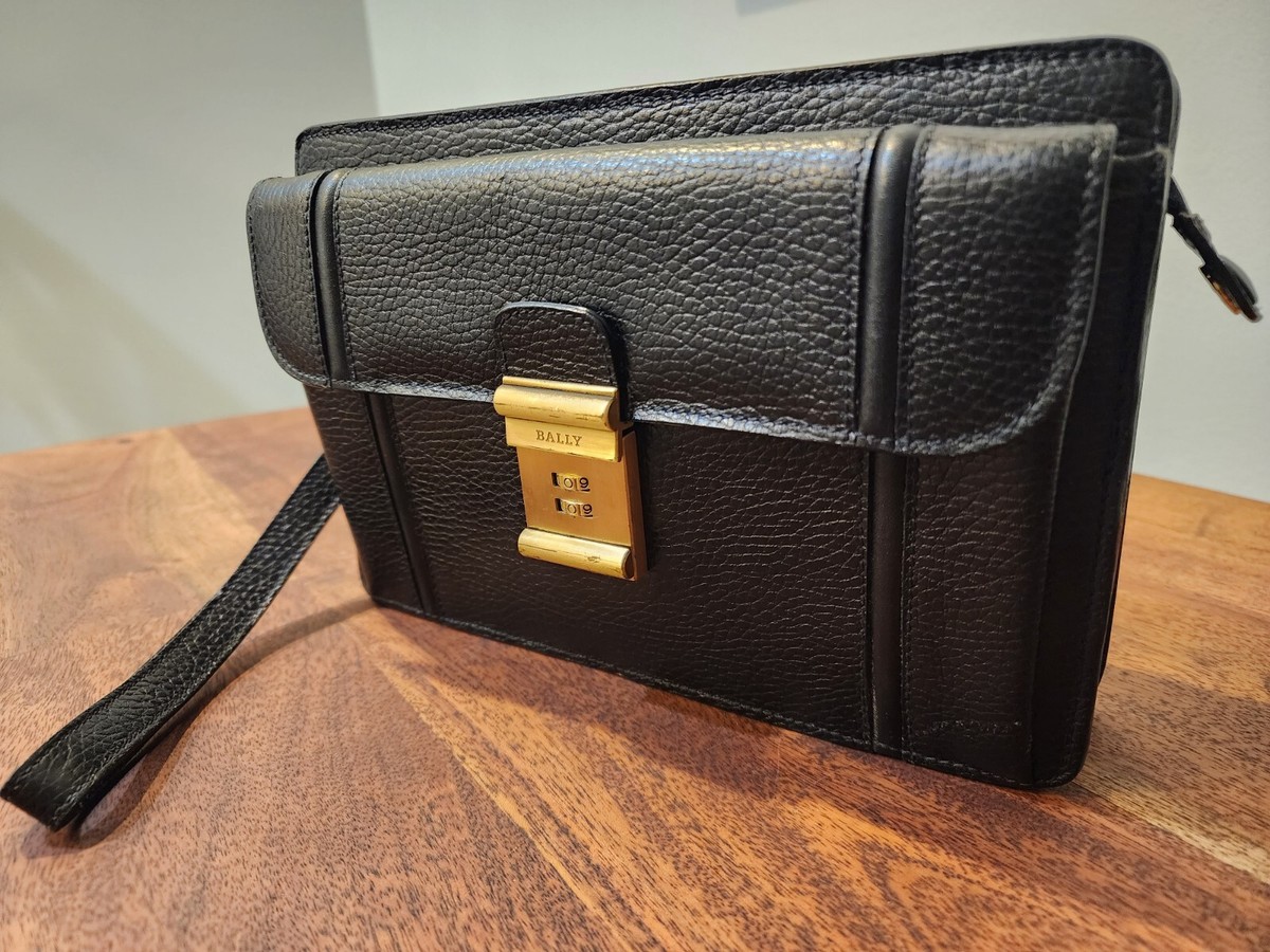 Rare Vintage Bally Business Black Pebbled Leather Suede Rare Vintage Bally Business Black Pebbled Leather Suede