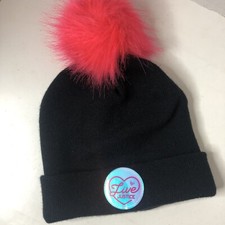 Justice Girls Pom Pom Winter Hat One Size Black Live Justice Logo Warm Cozy