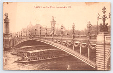 Vintage Postcard Paris Le Pont Alexandre III France Bridge Boats Bateaux-Mouches