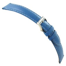20mm Milano Blue Genuine Leather Mens Padded Contrast Stitched Watchband