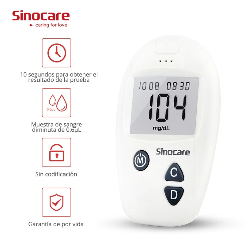 SINOCARE Medidor de glucosa en sangre Safe-ACCU con 100 tiras reactivas