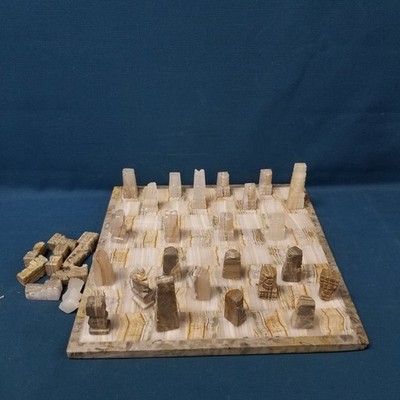 Handcrafted Marble Chess Set Complete Earth Tones 13.5'' Board 