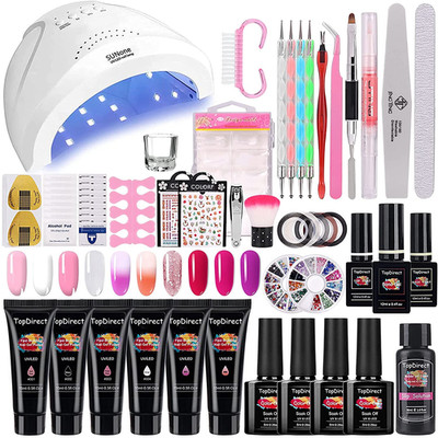 Nagelgel Set with 48W UV Lampe, Topdirect 6 Farben Nagelverlängerung Kit Gelnäge