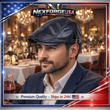 Men’s Vintage Faux Leather Newsboy Cap – Adjustable Classic British Style