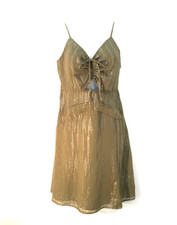 EXPRESS BURNT OLIVE METALLIC RUCHED FRONT CUTOUT MAXI Sun DRESS SZ S Green