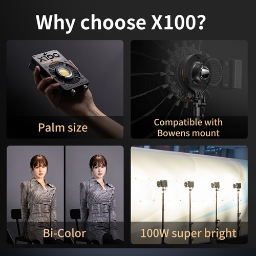 ZHIYUN MOLUS X100 Światło wideo 17317 Lux 385g LED 2700K-6500K Światło fotograficzne - Zdjęcie 12 z 14