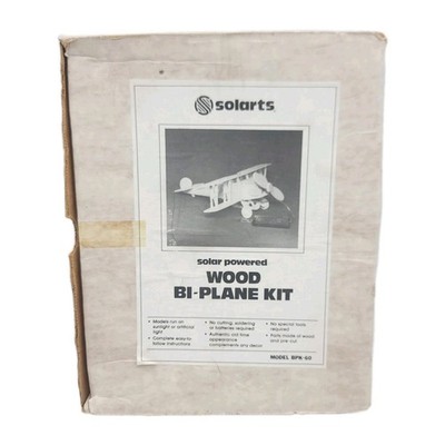 NOS Vintage 1980s Solarts Bi-Plane Wood Solar Powered Model Airplane Kit BPK-60