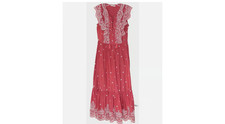 Ulla Johnson Scarlet Vera Cotton Lace Embroidered Boho Summer Dress in Red (XS)