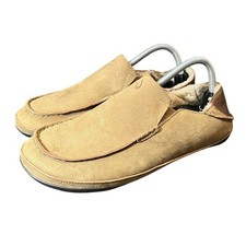 OluKai Kipukahulu Shoes Mens 9 Tan Leather Shearling Lined Slip On Moccasins