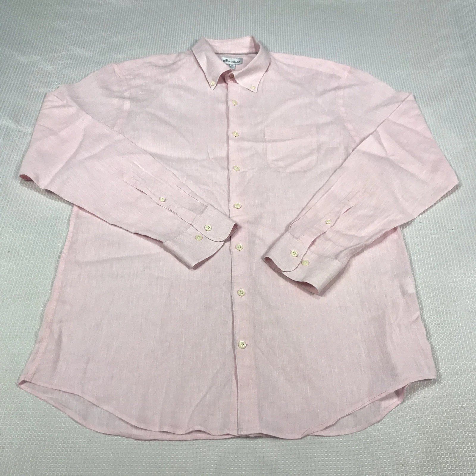 Peter Millar Men's XL Shirt L/S Button Down Linen Blend Pink Fits Like A Large