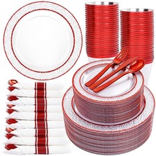 350 Piece Red Plastic Plates Set for Weddings, Parties, Events & Celebrations