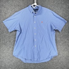 Ralph Lauren Shirt Mens XL Blue Check Classic Fit Short Sleeve Button Down
