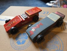 VINTAGE LOT 2 PINE WOOD SOAP BOX DERBY RACE CARS HANDMADE