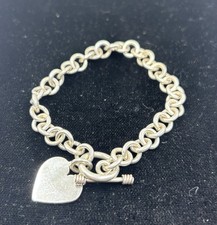 8 Inch Open Link Bracelet With Dangle Heart C...