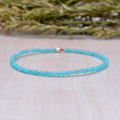 Amazonite Stretch Bracelet, Delicate Beaded Blue Gemstone Jewelry Jewelry