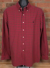 Vintage Ralph Lauren Tartan Red Plaid Shirt Mens 2XL Blake Two Ply Cotton