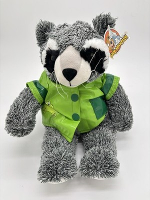 Teddy Mountain Raccoon Plush in Green Raincoat 16  Stuffed Animal NEW w TAG