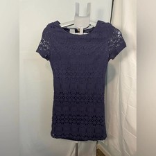 Lulus  SZ small Navy Blue Floral Crochet Lace Short Sleeve Mini Dress