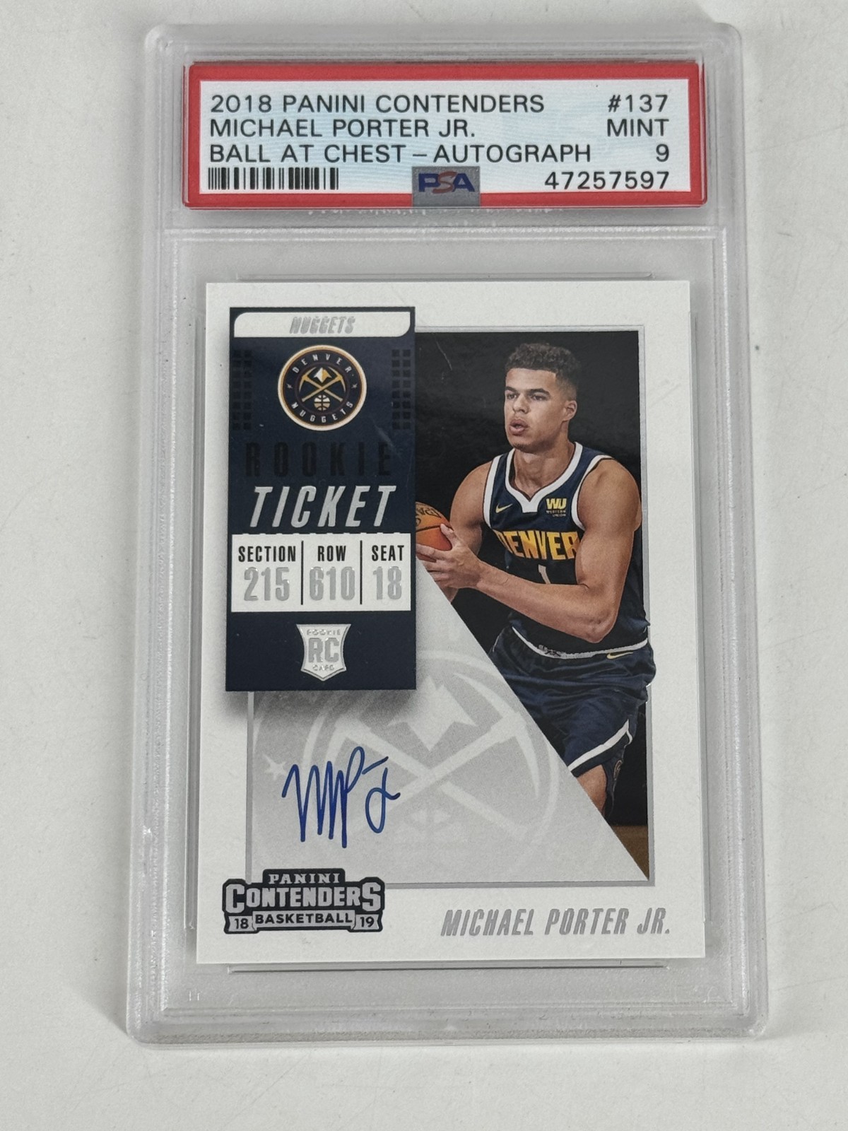 PSA 9 - 2018 Panini Contenders Ticket Variation Michael Porter Jr Rookie Auto RC
