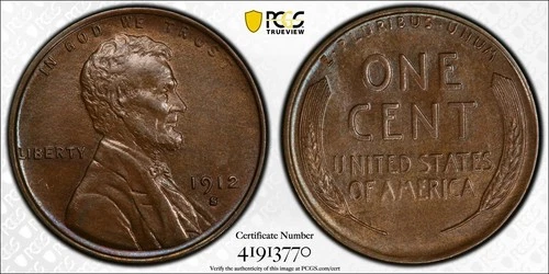 1912-S 1C Lincoln Cent PCGS MS 62