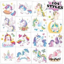 104 PCS Temporary Tattoos for Kids Girls Birthday Party Decorations Unicorns