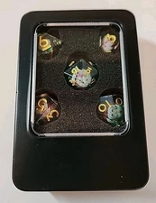 NEW AUSTOR 7 Piece DND Dice Set Handmade Floating Santa Polyhedral Dice w/ Case