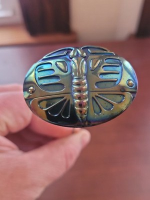 Electrice Black Amethyst Carnival Glass Big Butterfly or Scarab Glass Hatpin