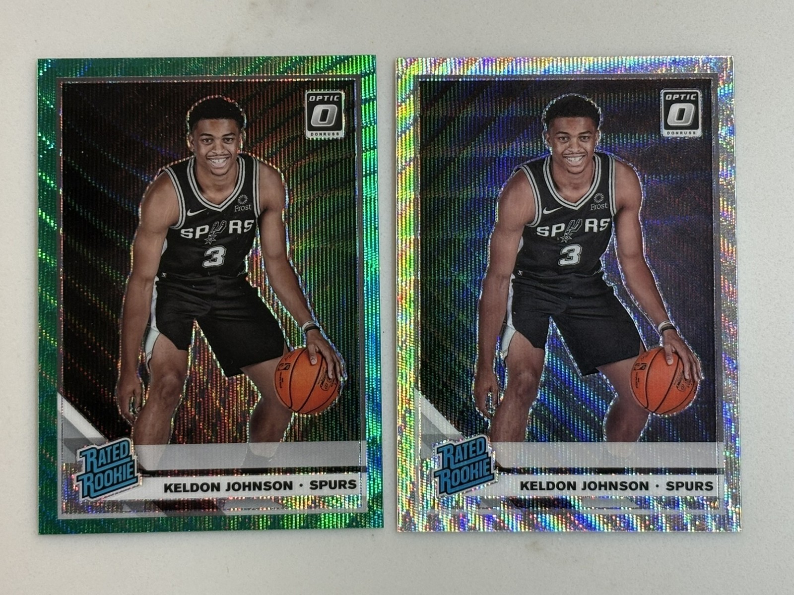 2019 Panini Optic Keldon Johnson Fanatics Green & Silver Wave #186 Rookie RC