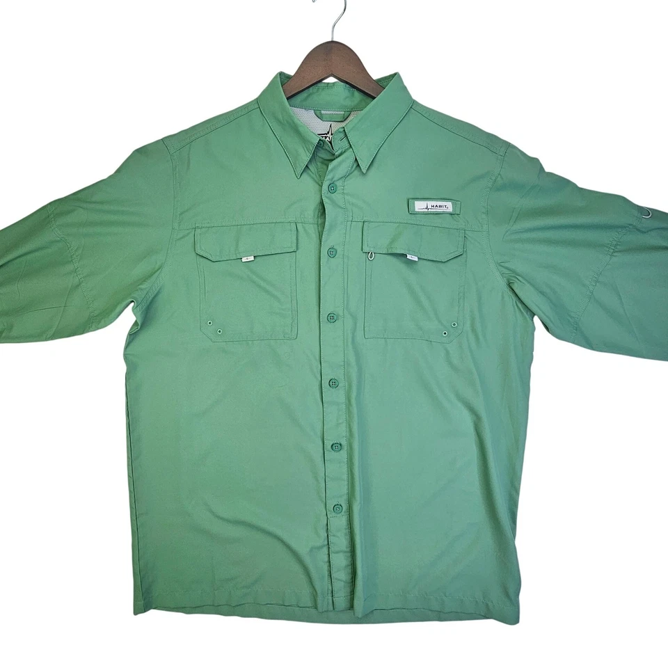 Habit Fishing Shirt Mens L Vented 40+ Sun Protection Pistachio Green Long Sleeve - Image 4 of 4
