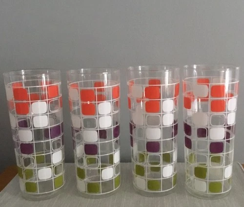 Anchor Hocking Color Block 14 Oz Tumbler Glasses Vintage Set Of 4 1970s