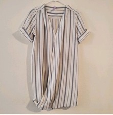 Alya Women's Cream and Black Striped Short Sleeve Dress Size Small