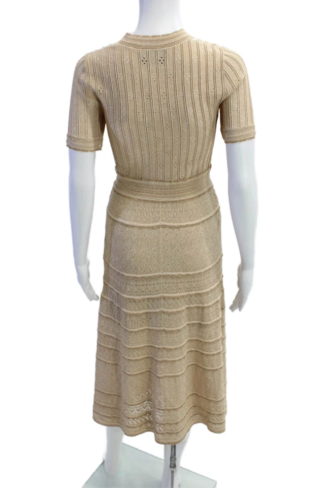 Vestido Suéter Alexis Mujer Beige Rayas Midi Manga Corta Cuello Redondo Talla XS Foto 3 de 4