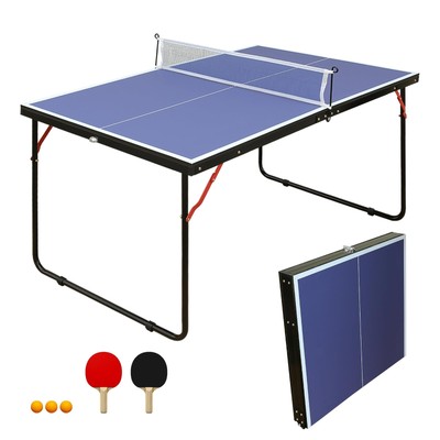 Foldable 4.5ft Portable Ping Pong Tables Set, Table Tennis Table with Net, Ta...