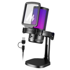 Black DGM20 USB Gaming Microphone with Clear Voice RGB Lighting for PC