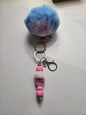 Pink Heart Pom Pom Keychain handmade