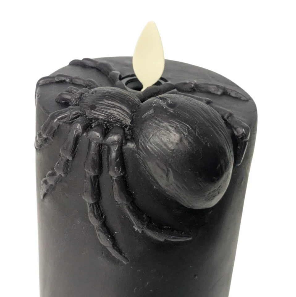 Luminara Vela Pilar Araña Negra 3” x 6.5” Nuevo Daño Como Halloween Sin Llama Foto 4 de 4