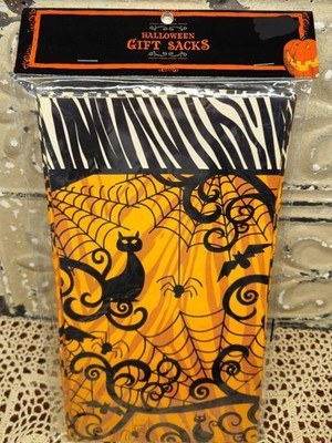 NOS Halloween Gift Sacks Black Cats & Spiderwebs 10 Count