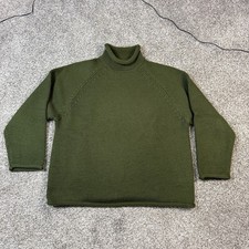 Vintage J Crew Sweater Mens Large Green Roll Neck Fisherman Knit Wool Oarsman