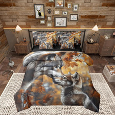 Wolves 7 Pcs Comforter Set Queen Size Bed in a Bag,Jungle Safari Animal Bed Set