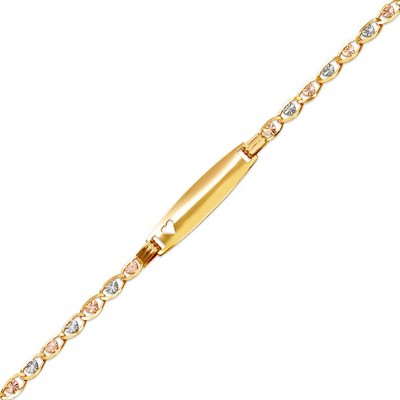14K Tri Color Gold Kids Love Heart ID Bracelet 6.7mm/3.5mm 6'' Engraving Availabl