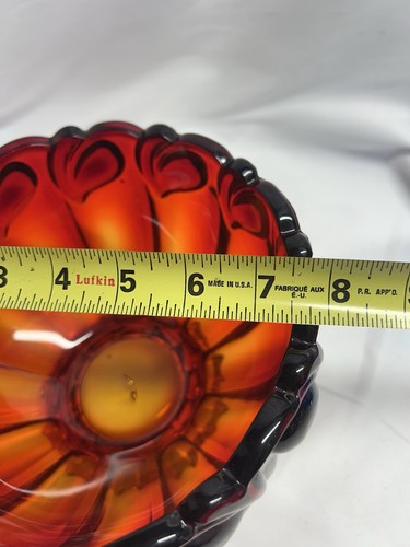 Vintage Indiana Tiara Glass Sunset Deep Red Calla Lily Leaf Footed Amberina Bowl - Picture 8 of 10