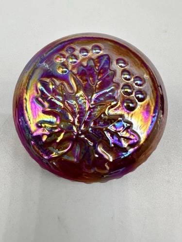Vintage Fenton Red Grape & Cable Carnival Glass Button Paperweight