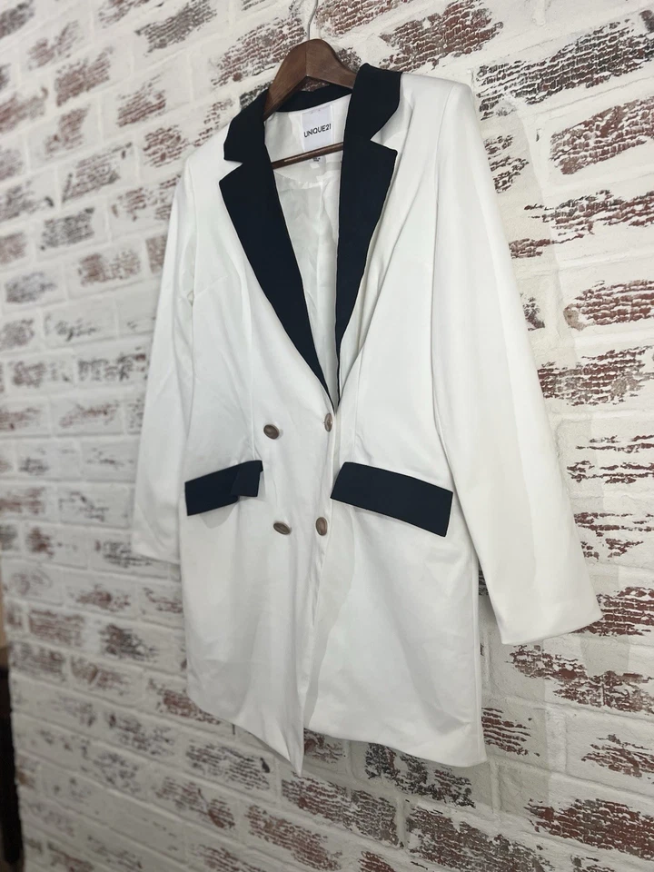 Único 21 Blazer Solapa Doble Breastex Asimétrico Negro Blanco Talla S *Ver Fotos Foto 4 de 4