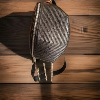 Steve Madden faux leather crossbody waist bag w/chevron design & Silver chain