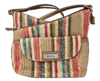 NWOT MultiSac Vista Striped Straw Crossbody Bag Purse Brown Travel Bag