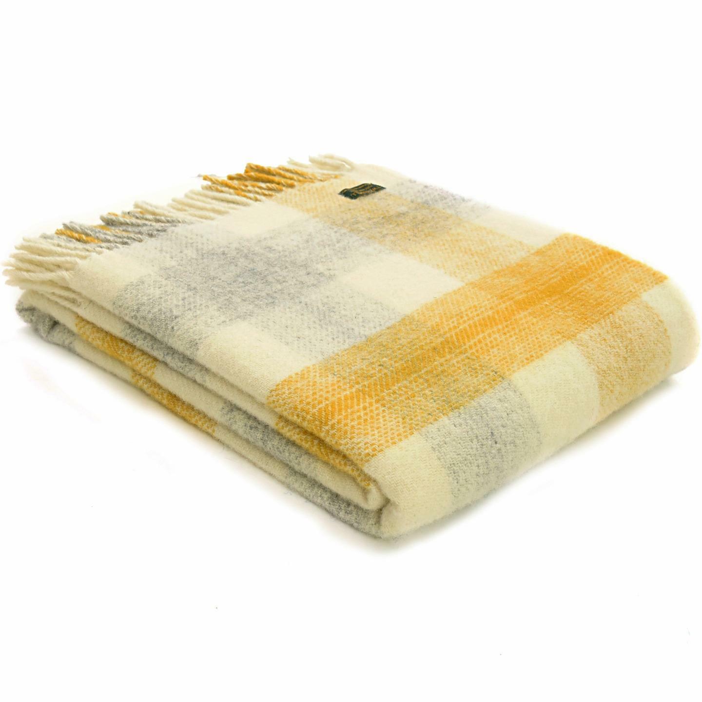 TWEEDMILL KNEE RUG 100% Pure Wool Sofa Throw Blanket BRITISH MEADOW CHECK YELLOW