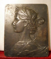 1905 1805 centenary ART nouveau BRONZE PLAQUE WOMAN PORTRAIT by Rasumny 60mm 