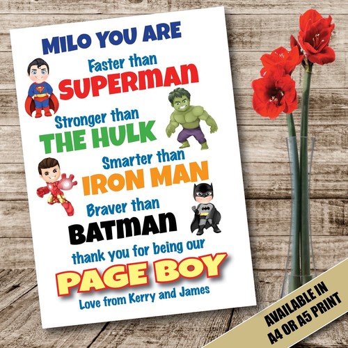 PERSONALISED PRINT Poster Superman Page Boy Ring Bearer Usher Wedding Gift 021a - Picture 2 of 9