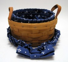 Longaberger Basket Handwoven With Leather Handles Made in the USA Round 9.5"